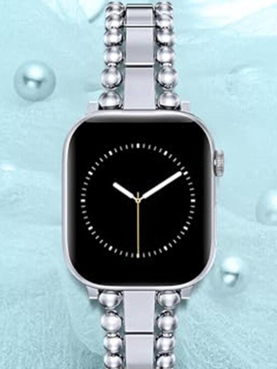 NEW Silver Luxury Beaded Dressy Apple Watch Band main image 5